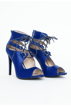 Abi Lace Up Peep Toe Heels In Cobalt Blue £29.99 - Click image to buy