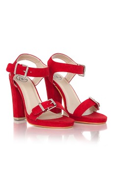 Betsy Faux Suede Heeled Sandals In Red £24.99 - Click image to buy