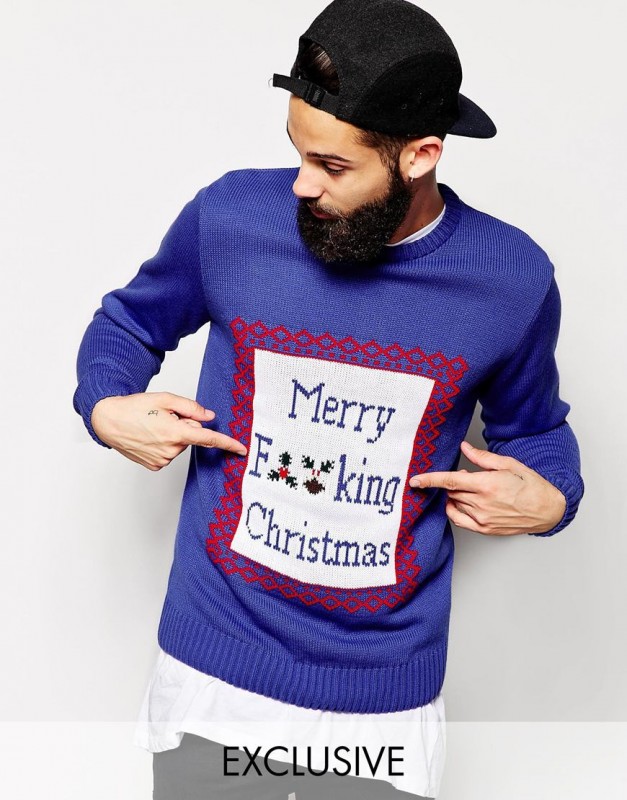 Reclaimed Vintage Christmas Jumper With Merry Christmas