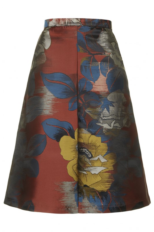 Etch Flower Midi A-Line Skirt on TopShop