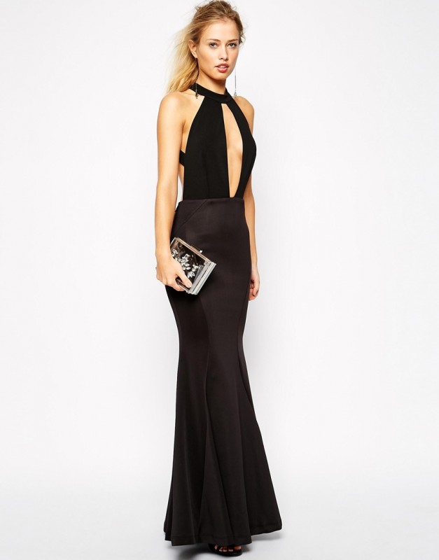Jarlo Jolie High Neck Maxi Dress with Open Plunge Detail