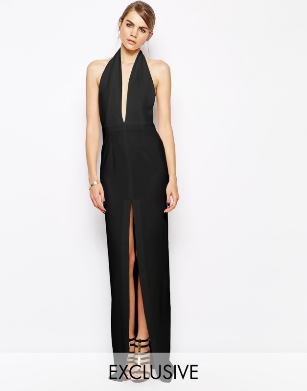 Solace London Aeryn Maxi Dress With Plunge Neck and Thigh Split