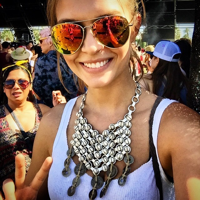 Josephine Skriver shows off statement accessories at Coachella