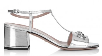 Women's silver block heel T-bar sandals