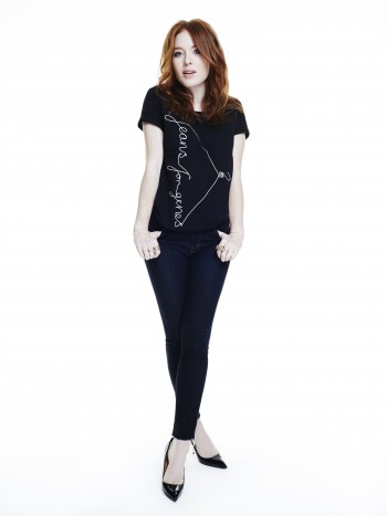Angela Scanlon in black Jeans for Genes fashion t-shirt