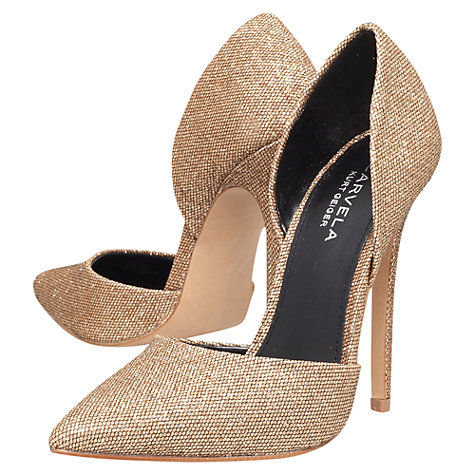 Carvela Albert High Heel Court Shoes, Gold Fabric