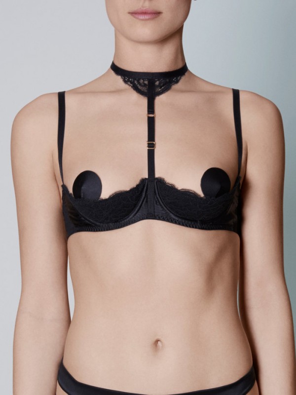 Coco de Mer Seraphine Quarter Cup Harness Bra - Indulge your desire for pure aesthetics with Coco de Mer's exclusive Quarter Cup Harness Bra, a lascivious combination of ouvert design, bondage inspired straps and sheer lace £95.00