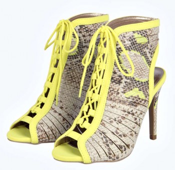 Kayla Lace Up Snake Cut Out Ankle Boots