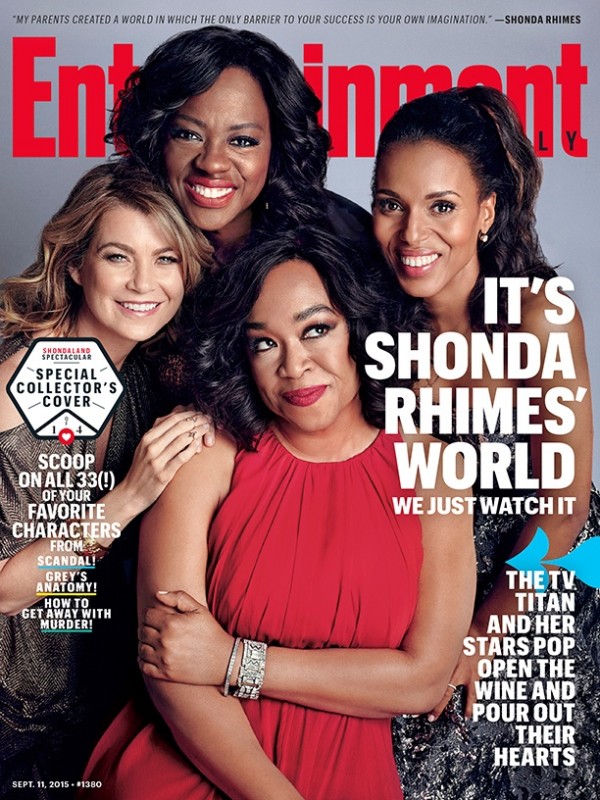 Shonda Rhimes sitting pretty with Ellen Pompeo, Voila and Kerry Washington  on Entertainment Weekly September 11, 2015 cover