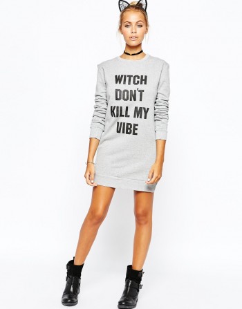 Adolescent Clothing Halloween Sweater Dress With Witch Don't Kill My Vibe Print
