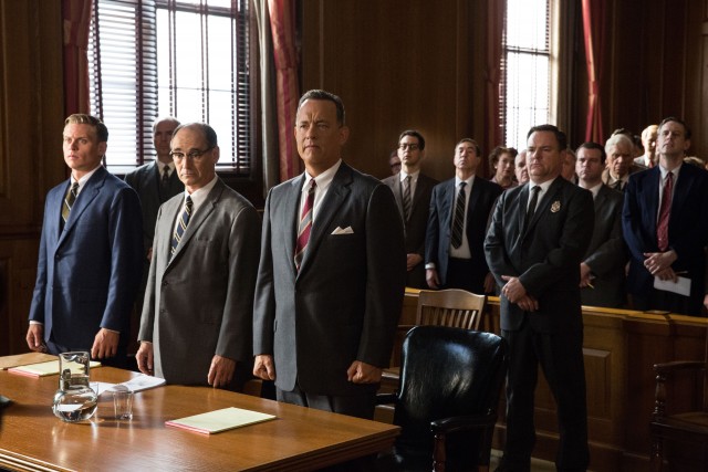 Tom Hanks is Brooklyn lawyer James Donovan,  Mark Rylance is Rudolf Abel, and Billy Magnussen is Doug Forrester in the dramatic thriller BRIDGE OF SPIES, directed by Steven Spielberg.
