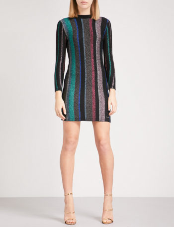TED BAKER Colour By Numbers Maryan striped metallic-knit mini dress