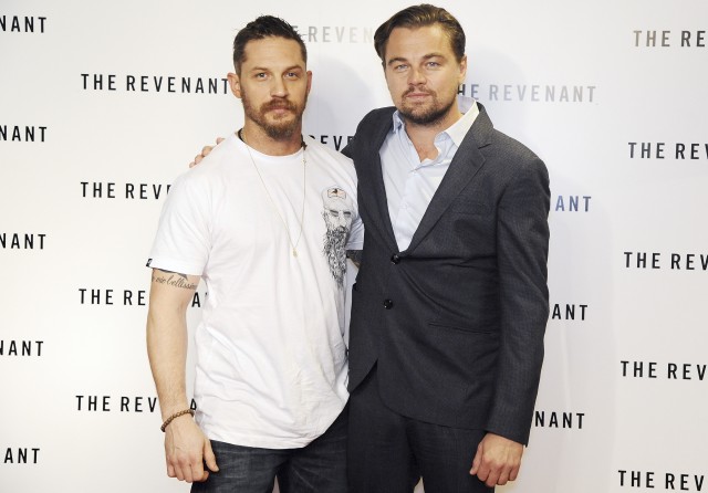 LONDON, ENGLAND - DECEMBER 06:  Leonardo DiCaprio (R) and Tom Hardy attend a BAFTA screening of 'The Revenant' at Empire Leicester Square on December 6, 2015 in London, England.   Pic. Credit: Dave J Hogan