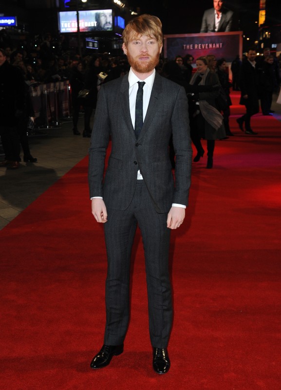 Domhnall Gleeson attends UK Premiere of "The Revenant" at Empire Leicester Square on January 14, 2016 in London, England.