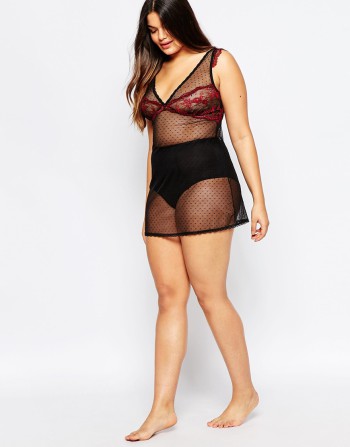 New Look Inspire Spotty Mesh & Lace Babydoll