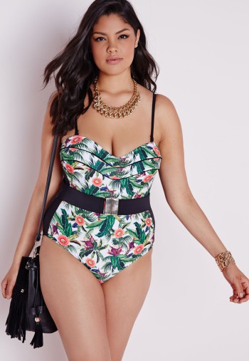 belted swimsuit hibiscus floral