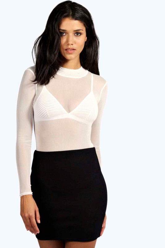 Rose Turtle Neck All Over Mesh Body