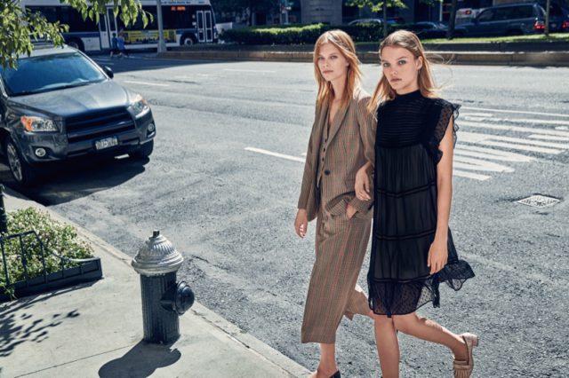 Office-ready dresses and jackets are spotlighted in Mango’s fall campaign