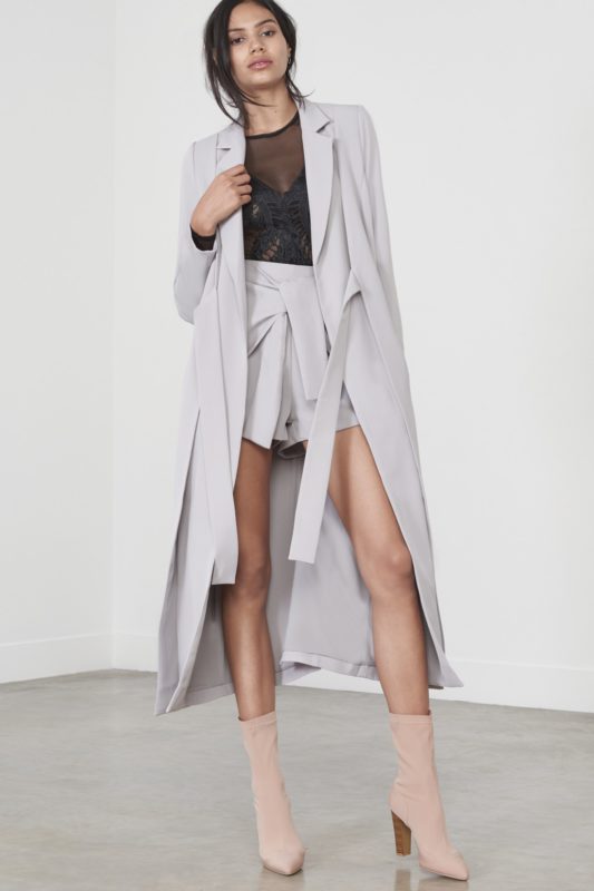 Dove Grey Double Layer Tie Front Duster Jacket £90
