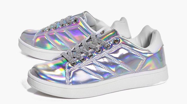 boohoo Robyn Glitter Lace Up Trainer