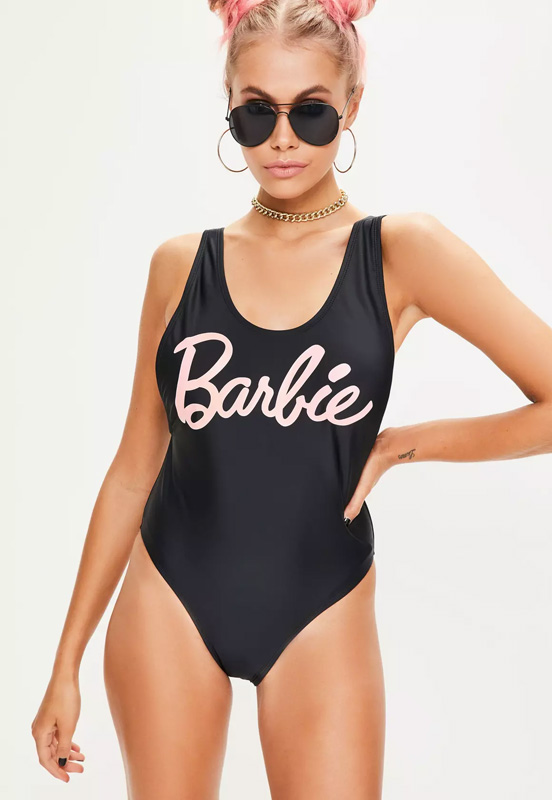 barbie x missguided black sleeveless barbie swimsuit