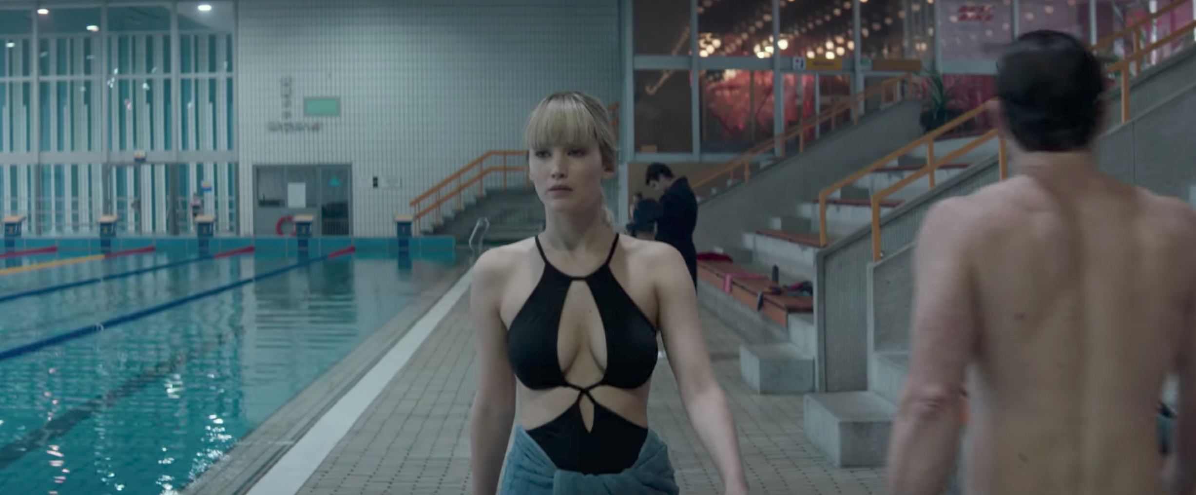 Jennifer Lawrence RED SPARROW rocks a cutout swimsuit