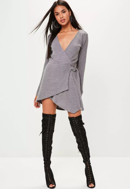 Popular dress websites Uk - Missguided grey knitted ribbed skater dress