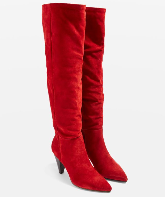 Box knee high boots in red