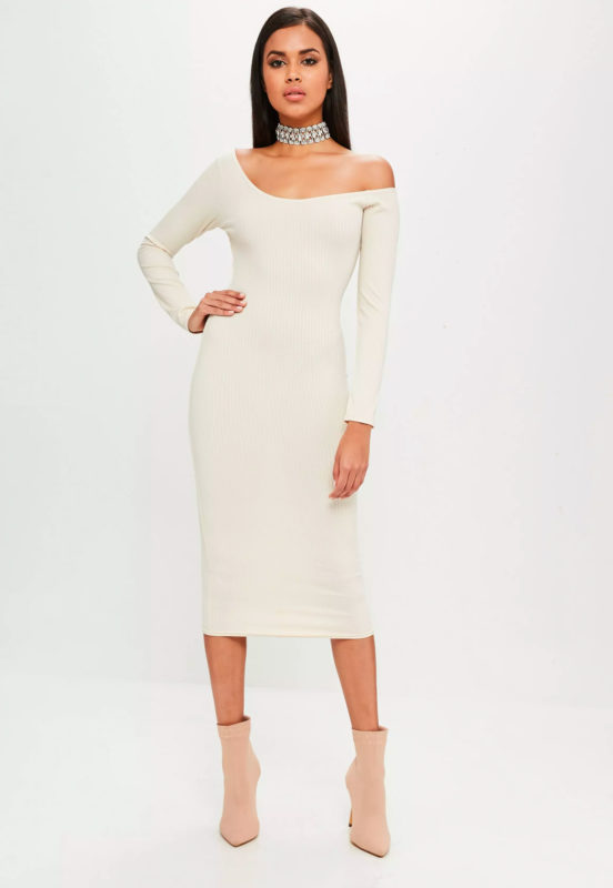carli bybel x missguided nude long sleeve ribbed dress