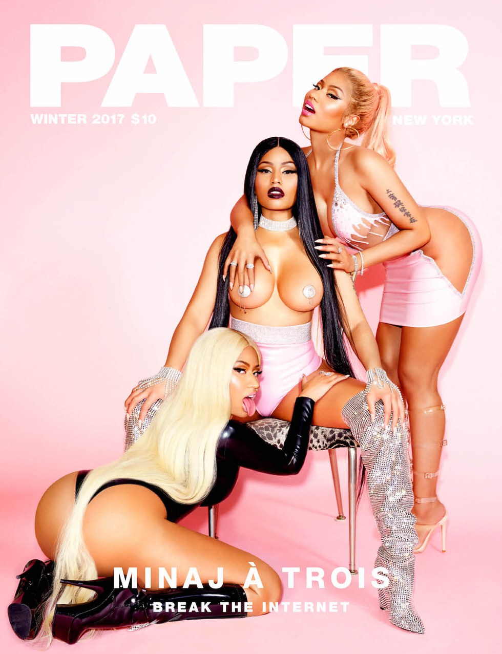 Nicki Minaj has a threesome with herself as she attempts to 'Break The Internet' on Paper