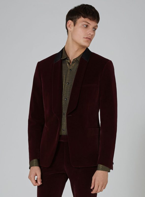 Burgundy Velvet Skinny Tuxedo Jacket