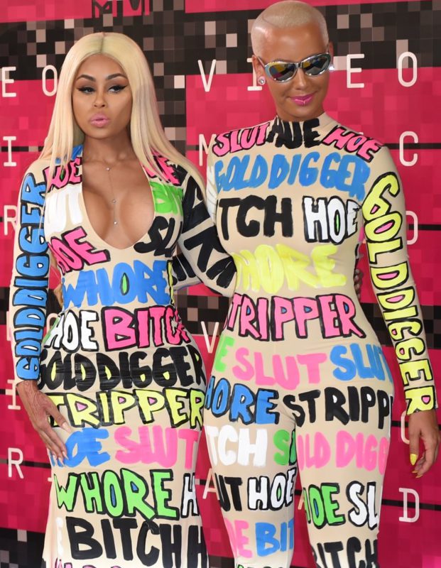Amber Rose and Blac Chyna wearing words they've been called