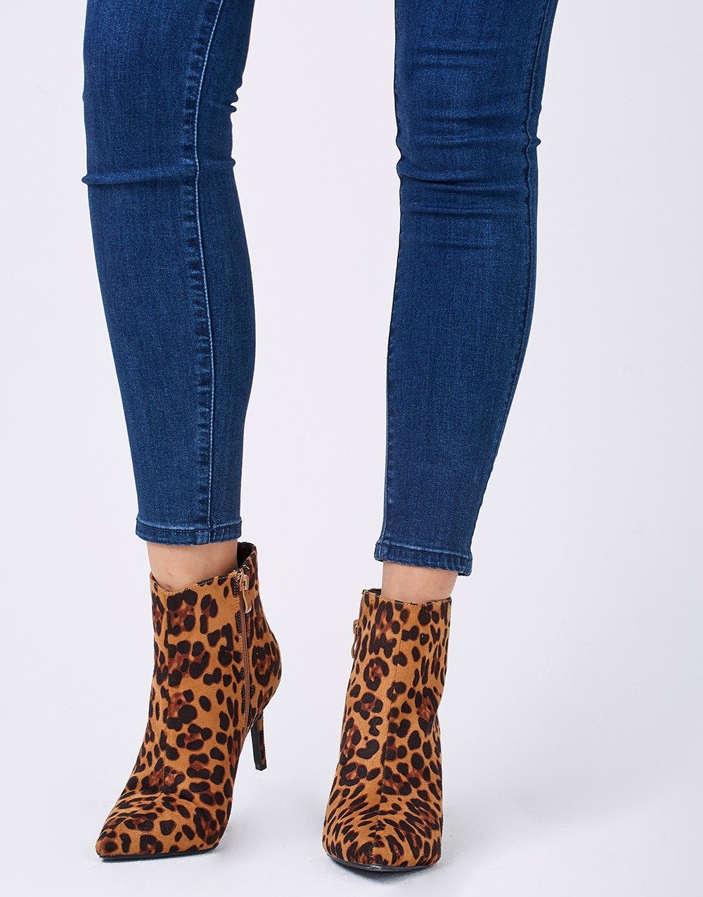Leopard Print Ankle Boots With Thin Heel