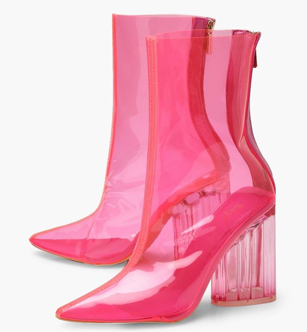 Neon Clear Block Heel Shoe Boots
