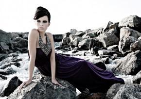 Purple sleevless maxi with embellished necklace