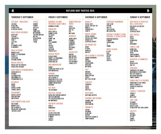 Outlook boat parties 2015 - flyer