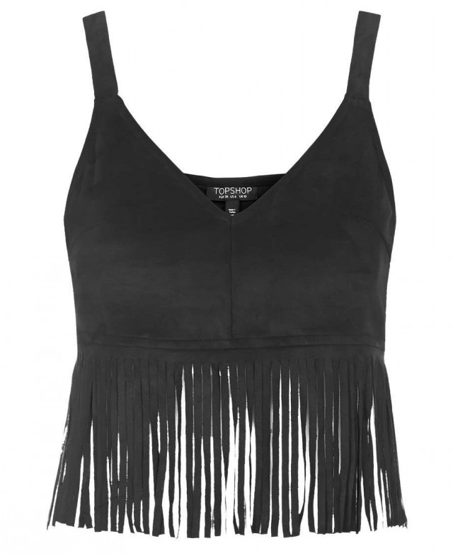 suedette fringe crop top