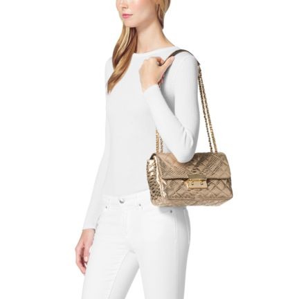 Sloan Large Metallic Embossed-Leather Crossbody