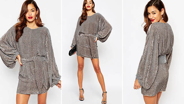 ASOS RED CARPET Oversized Kaftan Mini Dress In Sequin Christmas Themed Dresses