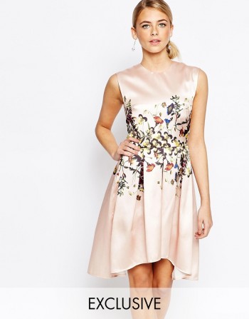 Hope and Ivy Wild Garden Midi Dress with Funnel Neck and High Low Hem