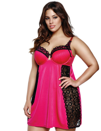 ashley graham Two tone lace mesh babydoll