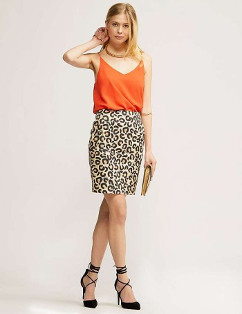 LOVE MOSCHINO BROWN LEOPARD PENCIL SKIRT