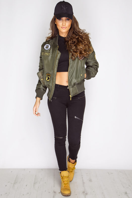 Megan McKenna Khaki Badged Bomber Jacket