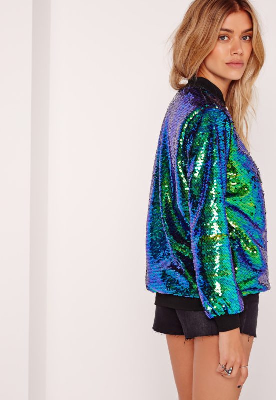 mermaid sequin bomber jacket green