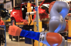 Ford co-bot collaborates with DJ Yoda in 40 year music mash-up New collaborative robots, also known as co-bots, are first being used to help workers fit shock absorbers to Fiesta cars, a task that requires pinpoint accuracy, strength, and a high level of dexterity. Employees work hand-in-hand with the robots to ensure a perfect fit every time.