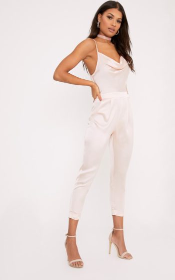 Kathy Nude Satin Cowl Neck Jumpsuit