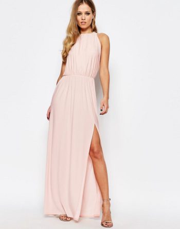 Love High Neck Cowl Back Draped Maxi Dress