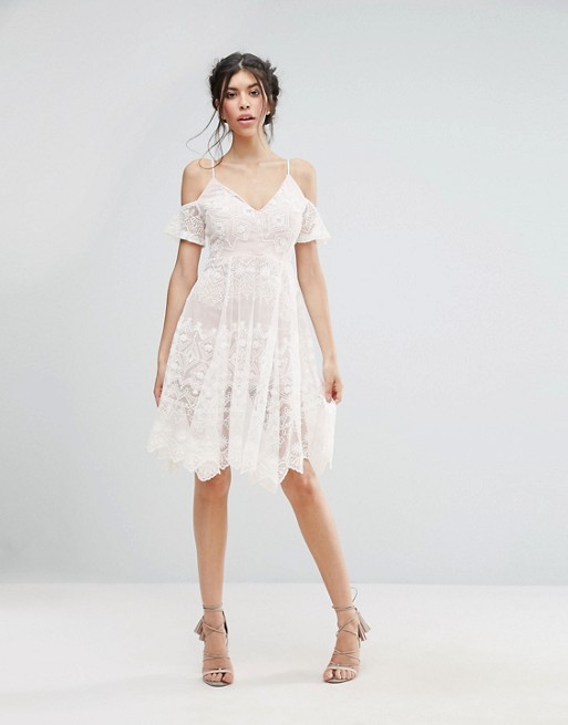 Love Triangle Lace Cold Shoulder Midi Dress