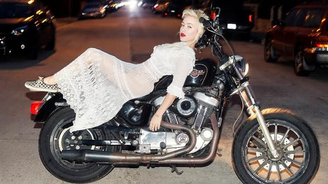 brooke candy looking sexy in lace dress on a motorbike