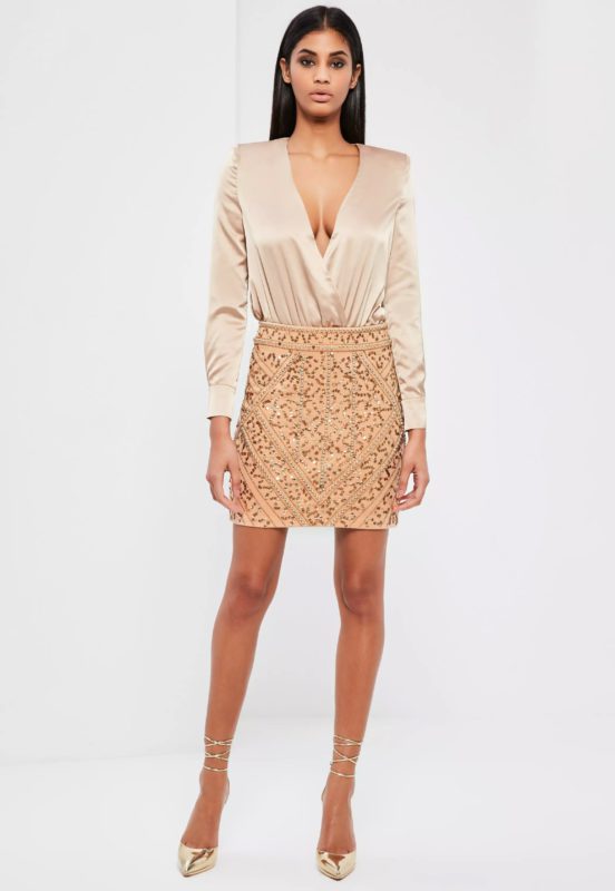 peace + love gold embellished mini skirt